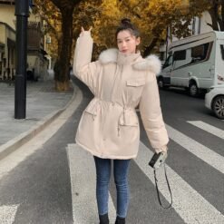 Womens Stylish Casual Loose-fitting Cotton-padded Coat - White, L