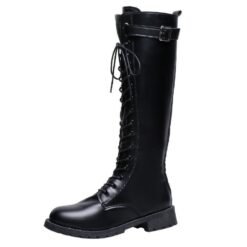 Womens Mid-heel High Boots With Laces And Buckles - Black, 38