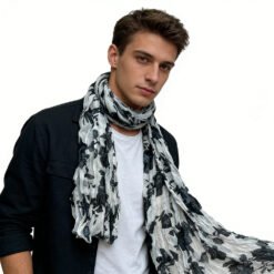 Alternative view of Black & White Printed Crinkle Scarf - Graphic Textured Scarf 63inchx23inch