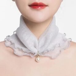 Womens Sun-protective Neck Gaiter Veil With Versatile Ruffled Edges - Silver