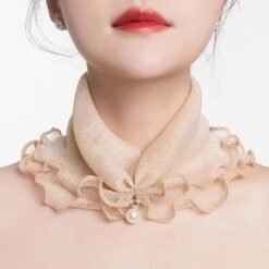 Womens Sun-protective Neck Gaiter Veil With Versatile Ruffled Edges - Beige