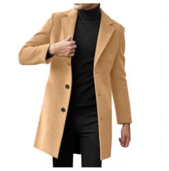 Mens Mid-length Long-sleeve Wool Coat Autumnwinter Wool Outerwear - Khaki, 5XL
