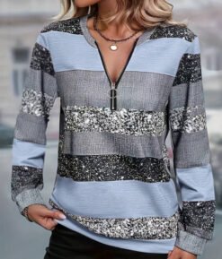 Womens FallWinter Crew-Neck Printed Loose-Fit Zip-Up Hoodie With Long Sleeves - NLW043458, L