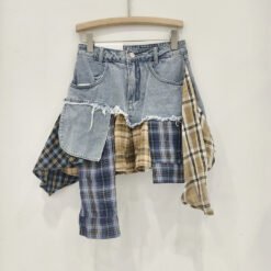 Irregular Hem Patchwork Denim Skirt For Women - Blue, S