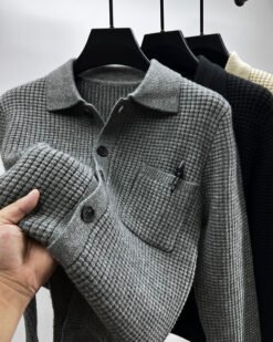 Casual Solid-Color Pocket Lapel Knit Sweater Coat - Gray, M