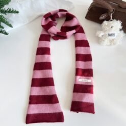 Wool Knitted Narrow Striped All-match Neck Warmer - Pink