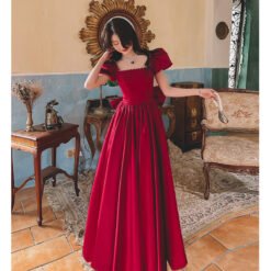 Winter Wine Red Engagement Daily French Princess On The Run Satin Dress - Wine Red Long, XS