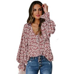 Shiying Autumn Lightweight Floral Chiffon Blouse With Long Sleeves - Multicolor, L