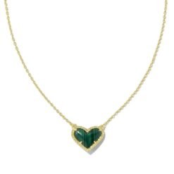 Cubic Zirconia Heart Pendant Necklace - Green, 14k