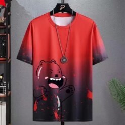 Gradient Half-length Sleeve Versatile Casual T-shirt - Gradient Bear Red, 3XL