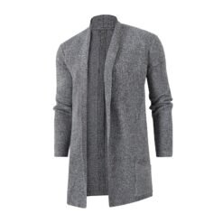 Mens Slim-Fit Plus-Size Knitted Cardigan Coat - Heather Gray, XL