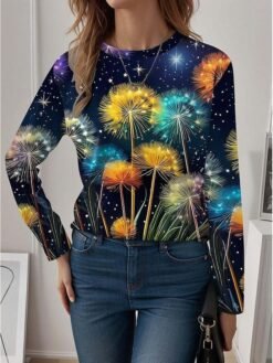 Womens Casual T Shirt With 3D Printed Crew Neck And Long Sleeves - WA28ZQ250325Y085, 2XL