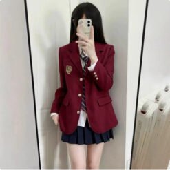 Springautumn Korean Style Navy Blazer For Women - Wine Red, 3XL
