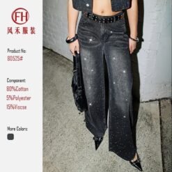 Studded Trendy Curvy Girl Friendly Wide-leg Skinny Jeans - Black, XL