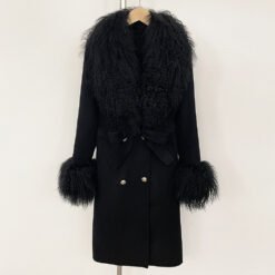 Long Double-faced Wool Coat With A Shearling Collar - Black, M