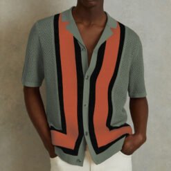 Men's Summer New Striped Contrast Color Knitwear Top - Army Green, L