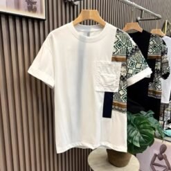 Men's T-shirt Summer New Work Clothes Style Color Matching Top - White, 2XL