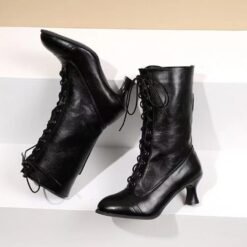 Alternative view of Cross-front Lace-up Low-heeled Womens Mid-calf Boots
