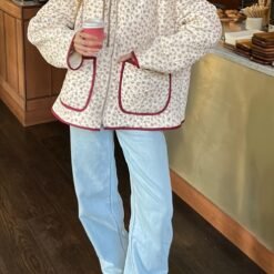 Womens Classic Loose-Fit Zip-Up Jacket For Fall And Winter - WHITE, L