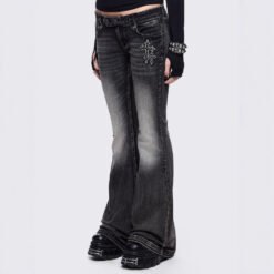 Alternative view of Womens Retro Wing-Pattern Slim-Fit Jeans