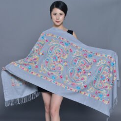 Embroidered Ethnic-Style Great Wall Cashew-Pattern Embroidery Cashmere Scarf - Light Heather Gray, 200cm