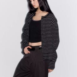 Striped Turtleneck Knit Sweater Base Layer Top - Black Stripes, M