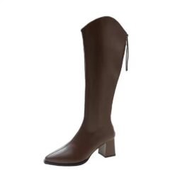 FallWinter Plus-Size Womens Chunky-Heel Pointed-Toe Mid-Calf Fashion Boots In A Casual Style - Dark Brown, 42