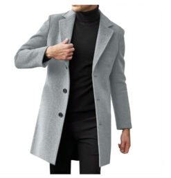 Mens Mid-length Long-sleeve Wool Coat Autumnwinter Wool Outerwear - Light Gray, L