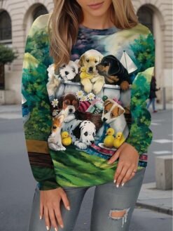 Womens Casual T Shirt With 3D Printed Crew Neck And Long Sleeves - WA28ZQ250325Y084, 2XL