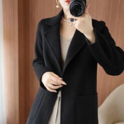 Mid-length Wool Casual Chic Coat - Black, 2XL