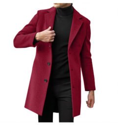 Mens Mid-length Long-sleeve Wool Coat Autumnwinter Wool Outerwear - Wine Red, XXL