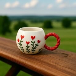 Alternative view of Handmade Floral Ceramic Mugs With Bubble Handle Set Of 2