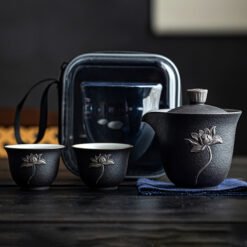 One Pot Two Cups Ceramic Portable Tea Set - black