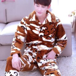 Men's Winter Suit Home Service Plus Size Flannel - Tiger pattern mens cardigan, XL