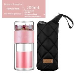 Double-layer Tea And Water Separated Glass Cups, Tea Cups, Creative Gift Cups - Pink with cup holder, 200ML