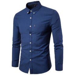 Men S Shirts Korean Men Slim Long Sleeve Dress Shirt - Navy Blue, 3XL