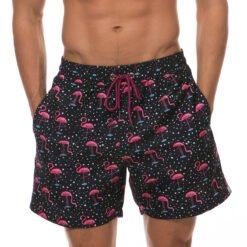 Beach shorts man - Black flamingos, XL