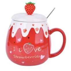 Personalized Mug Ceramic Cup With Lid Spoon - Red love