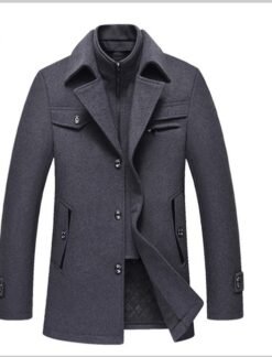 Men Woolen Coats Winter Slim Fit Warm Overcoats Brand Detachable Collar Casual Wool Blends Trench Coats SL-F053 - Light Gray, 4XL