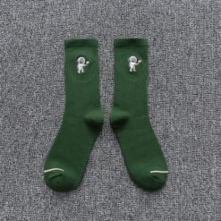 Embroidered cotton socks astronaut all-match socks sports socks - Green
