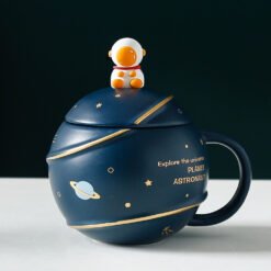 Creative Starry Ceramic Mug With Lid Spoon - Dark Blue, Gift Box
