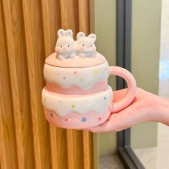 Cute Birthday Cake Mug With Lid And Spoon - Pink, With lid