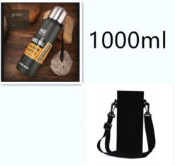 Stainless steel insulated water cup outdoor portable travel pot - Green with cup holder, 1000ml