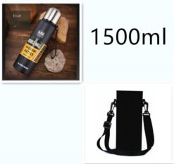 Stainless steel insulated water cup outdoor portable travel pot - Blue with cup holder, 1500ml