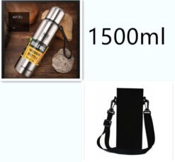 Stainless steel insulated water cup outdoor portable travel pot - White with cup holder, 1500ml