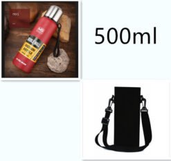 Stainless steel insulated water cup outdoor portable travel pot - Red with cup holder, 500ml