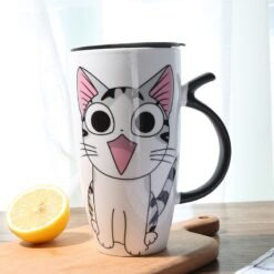 Alternative view of Cute Cat Ceramics Coffee Mug With Lid Large Capacity 600ml Animal Mugs Creative Drinkware Coffee Tea Cups Novelty Gifts Milk Cup