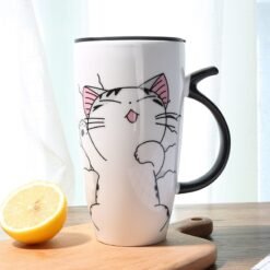 Cute Cat Ceramics Coffee Mug With Lid Large Capacity 600ml Animal Mugs Creative Drinkware Coffee Tea Cups Novelty Gifts Milk Cup - Lie down