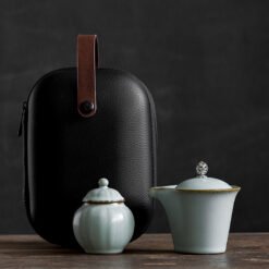 PINNY Travel Tea Set Ceramic Kung Fu Tea Sets Include One Pot Two Cups Tea Ceremony High Quality Portable Tea Service With Bag - Green