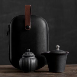 PINNY Travel Tea Set Ceramic Kung Fu Tea Sets Include One Pot Two Cups Tea Ceremony High Quality Portable Tea Service With Bag - Black